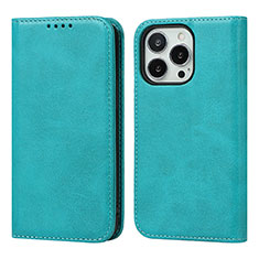 Coque Portefeuille Livre Cuir Etui Clapet D04T pour Apple iPhone 15 Pro Max Cyan