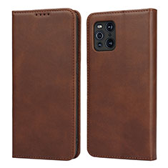 Coque Portefeuille Livre Cuir Etui Clapet D04T pour Oppo Find X3 5G Marron