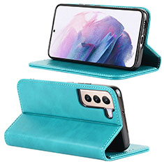Coque Portefeuille Livre Cuir Etui Clapet D04T pour Samsung Galaxy S21 FE 5G Bleu Ciel
