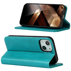 Coque Portefeuille Livre Cuir Etui Clapet D05T pour Apple iPhone 15 Cyan