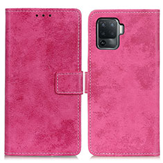 Coque Portefeuille Livre Cuir Etui Clapet D05Y pour Oppo Reno5 F Rose Rouge