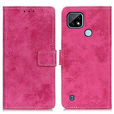 Coque Portefeuille Livre Cuir Etui Clapet D05Y pour Realme C21 Rose Rouge