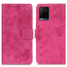 Coque Portefeuille Livre Cuir Etui Clapet D05Y pour Vivo Y21 Rose Rouge