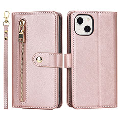 Coque Portefeuille Livre Cuir Etui Clapet D06T pour Apple iPhone 14 Or Rose