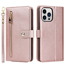 Coque Portefeuille Livre Cuir Etui Clapet D06T pour Apple iPhone 14 Pro Or Rose