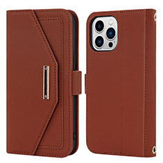 Coque Portefeuille Livre Cuir Etui Clapet D07T pour Apple iPhone 14 Pro Marron