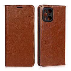 Coque Portefeuille Livre Cuir Etui Clapet D07T pour Oppo Find X3 5G Brun Clair