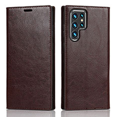 Coque Portefeuille Livre Cuir Etui Clapet D07T pour Samsung Galaxy S22 Ultra 5G Marron