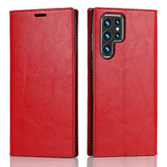 Coque Portefeuille Livre Cuir Etui Clapet D07T pour Samsung Galaxy S22 Ultra 5G Rouge