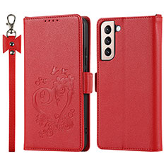 Coque Portefeuille Livre Cuir Etui Clapet D11T pour Samsung Galaxy S21 5G Rouge