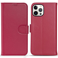 Coque Portefeuille Livre Cuir Etui Clapet DL1 pour Apple iPhone 13 Pro Max Rose Rouge