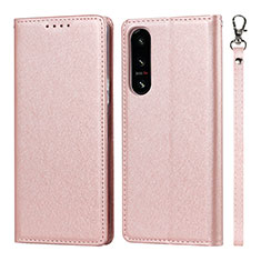 Coque Portefeuille Livre Cuir Etui Clapet DT1 pour Sony Xperia 5 IV Or Rose