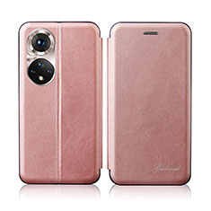 Coque Portefeuille Livre Cuir Etui Clapet H01D pour Huawei Honor 50 5G Or Rose