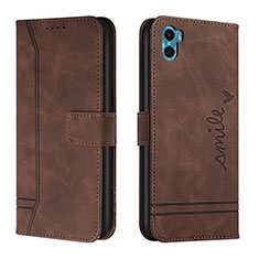 Coque Portefeuille Livre Cuir Etui Clapet H01X pour Motorola Moto E32 India Marron