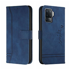 Coque Portefeuille Livre Cuir Etui Clapet H01X pour Oppo Reno5 F Bleu