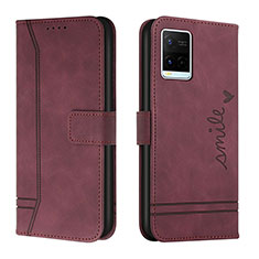 Coque Portefeuille Livre Cuir Etui Clapet H01X pour Vivo Y21s Rouge