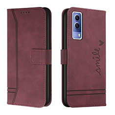 Coque Portefeuille Livre Cuir Etui Clapet H01X pour Vivo Y51s 5G Rouge