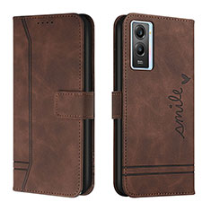 Coque Portefeuille Livre Cuir Etui Clapet H01X pour Vivo Y55s (2021) Marron