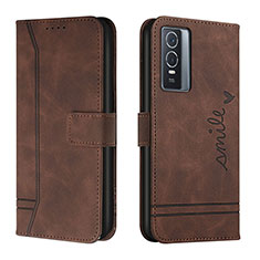 Coque Portefeuille Livre Cuir Etui Clapet H01X pour Vivo Y76 5G Marron