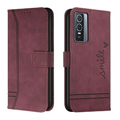 Coque Portefeuille Livre Cuir Etui Clapet H01X pour Vivo Y76 5G Rouge