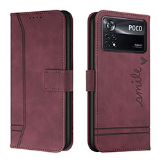 Coque Portefeuille Livre Cuir Etui Clapet H01X pour Xiaomi Poco X4 Pro 5G Rouge