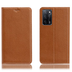 Coque Portefeuille Livre Cuir Etui Clapet H02P pour Oppo A55 5G Brun Clair