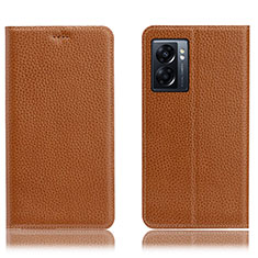 Coque Portefeuille Livre Cuir Etui Clapet H02P pour Oppo A57 5G Brun Clair