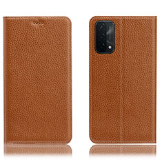 Coque Portefeuille Livre Cuir Etui Clapet H02P pour Oppo A74 5G Brun Clair