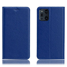 Coque Portefeuille Livre Cuir Etui Clapet H02P pour Oppo Find X3 5G Bleu