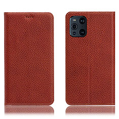 Coque Portefeuille Livre Cuir Etui Clapet H02P pour Oppo Find X3 5G Marron