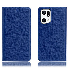 Coque Portefeuille Livre Cuir Etui Clapet H02P pour Oppo Find X5 Pro 5G Bleu