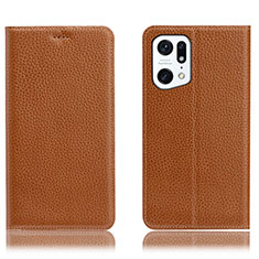 Coque Portefeuille Livre Cuir Etui Clapet H02P pour Oppo Find X5 Pro 5G Brun Clair