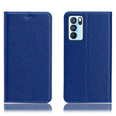 Coque Portefeuille Livre Cuir Etui Clapet H02P pour Oppo Reno6 Pro 5G India Bleu