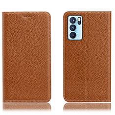 Coque Portefeuille Livre Cuir Etui Clapet H02P pour Oppo Reno6 Pro 5G India Brun Clair