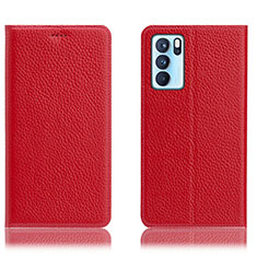 Coque Portefeuille Livre Cuir Etui Clapet H02P pour Oppo Reno6 Pro 5G India Rouge