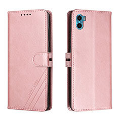 Coque Portefeuille Livre Cuir Etui Clapet H02X pour Motorola Moto E22S Or Rose