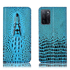 Coque Portefeuille Livre Cuir Etui Clapet H03P pour Oppo A55S 5G Bleu Ciel