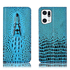 Coque Portefeuille Livre Cuir Etui Clapet H03P pour Oppo Find X5 Pro 5G Bleu Ciel