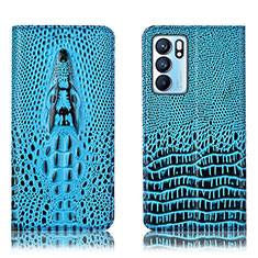 Coque Portefeuille Livre Cuir Etui Clapet H03P pour Oppo Reno6 5G Bleu Ciel