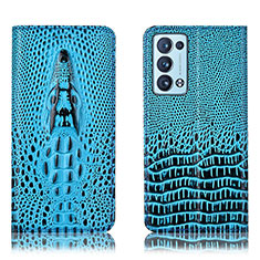 Coque Portefeuille Livre Cuir Etui Clapet H03P pour Oppo Reno6 Pro+ Plus 5G Bleu Ciel