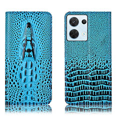 Coque Portefeuille Livre Cuir Etui Clapet H03P pour Oppo Reno9 5G Bleu Ciel