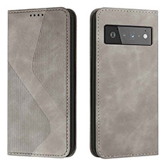 Coque Portefeuille Livre Cuir Etui Clapet H03X pour Google Pixel 6 5G Gris