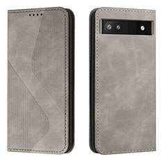 Coque Portefeuille Livre Cuir Etui Clapet H03X pour Google Pixel 6a 5G Gris