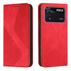 Coque Portefeuille Livre Cuir Etui Clapet H03X pour Xiaomi Poco M4 Pro 4G Rouge