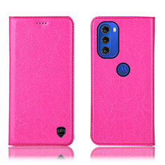 Coque Portefeuille Livre Cuir Etui Clapet H04P pour Motorola Moto G51 5G Rose Rouge