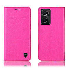 Coque Portefeuille Livre Cuir Etui Clapet H04P pour Oppo A76 Rose Rouge