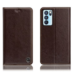 Coque Portefeuille Livre Cuir Etui Clapet H04P pour Oppo Reno6 Pro 5G India Marron