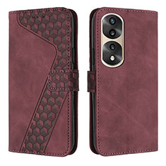 Coque Portefeuille Livre Cuir Etui Clapet H04X pour Huawei Honor 70 Pro 5G Rouge