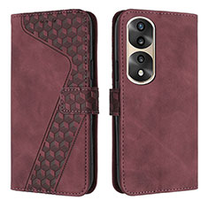 Coque Portefeuille Livre Cuir Etui Clapet H04X pour Huawei Honor 70 Pro+ Plus 5G Rouge