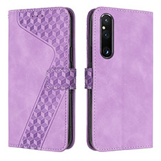 Coque Portefeuille Livre Cuir Etui Clapet H04X pour Sony Xperia 1 V Violet